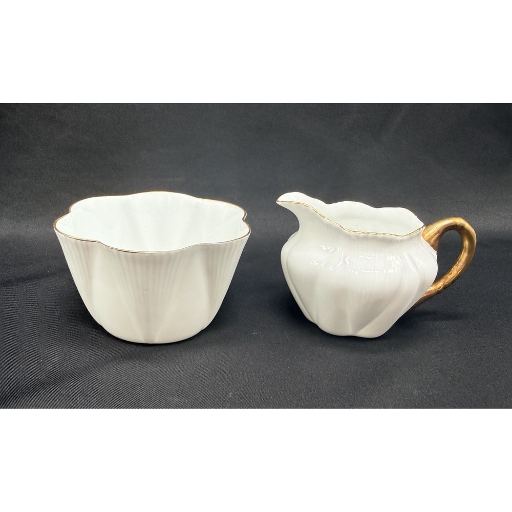 Shelley‎ England Dainty White Gold Trim Bone China Creamer and Sugar Bowl Set